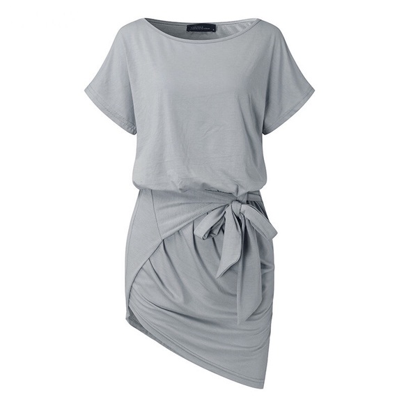 M-3X Tie Front Mini Dress - Grey - Picture 1 of 5
